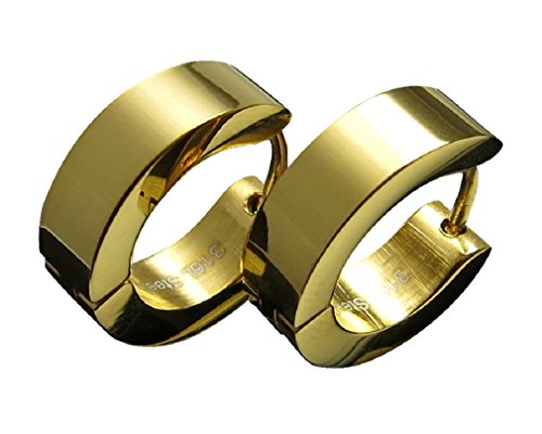 Kikuchi Klassische Ohrringe Edelstahl Klapp Creolen Ohrstecker 4mm/13,6 mmØ WE15108 (gold glänzend) von KIKUCHI JEWELRY