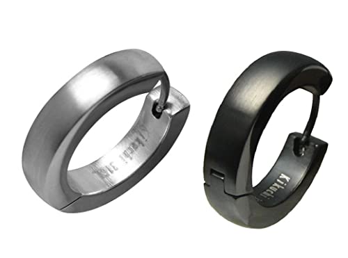 Kikuchi Männer XL Hoop Ohrringe Edelstahl Creolen Ø 22 mm Titan Schwarz Silber Matt Herren Ohrstecker ER15101 von KIKUCHI JEWELRY