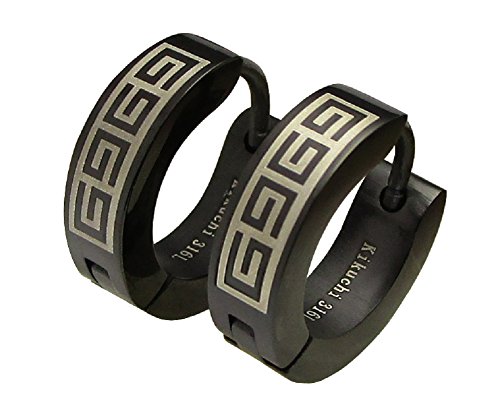 Kikuchi Unisex Ohrringe Creolen Titan Stäbchen Edelstahl schwarz Greek Ohrstecker ERTS004 von KIKUCHI JEWELRY