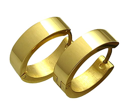 Kikuchi Unisex Ohrringe Klassische Klapp Creolen Edelstahl 5mm / 18mmØ Gold Glänzend ER15102 von KIKUCHI JEWELRY