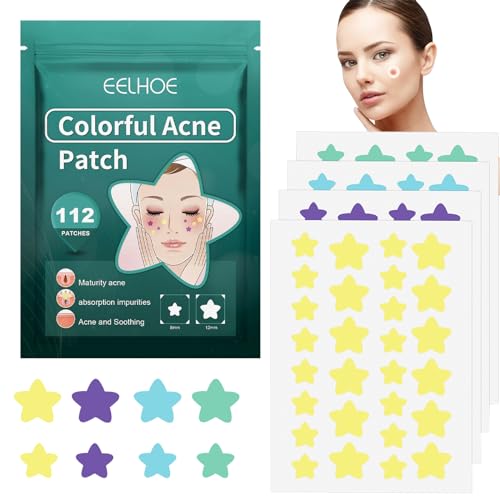 KIKVTER 112 Stück Pickel Patch, Pimple Patches, Pickel Patch Sterne, Hydrokolloid Pickel Patch, Pimple Patches Star, Pickel Pflaster Unsichtbar für Gesicht Anti Akne Hautbehandlung, 4 Farbe von KIKVTER