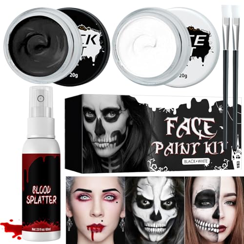 Halloween Schminke, Halloween Schminke Schwarz Weiß, Halloween Schminke Kunstblut Set, Halloween Make up, Face Paint für Theaterschminke, Faschingsschminke für Kinder Erwachsene Fasching Makeup von KIKVTER