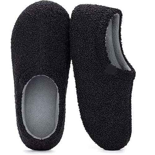 KIKYKUBBLETASW Ultraweiche Baumwoll-Hausschuhe for Damen und Herren, gemütliche Teddy-Fleece-Hausschuhe mit Rutschfester Sohle, All-Wrap(Black,38-39) von KIKYKUBBLETASW