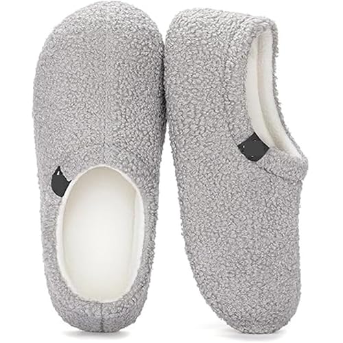 KIKYKUBBLETASW Ultraweiche Baumwoll-Hausschuhe for Damen und Herren, gemütliche Teddy-Fleece-Hausschuhe mit Rutschfester Sohle, All-Wrap(Lightgrey,40-41.5) von KIKYKUBBLETASW