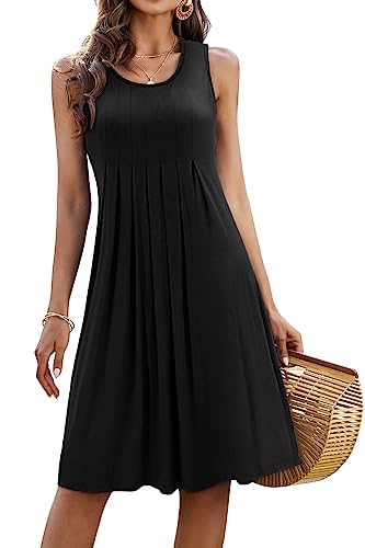 KILIG Sommerkleid Damen Strandkleid Midi Ärmellose Kleid Sommer Leicht Blumenkleid Schwarz Freizeitkleid (Schwarz,M) von KILIG