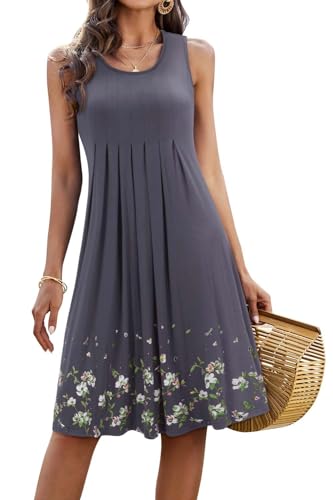 KILIG Sommerkleid Damen Strandkleid Midi Ärmellose Kleid Sommer Leicht Blumenkleid Freizeitkleid (Gray, M) von KILIG