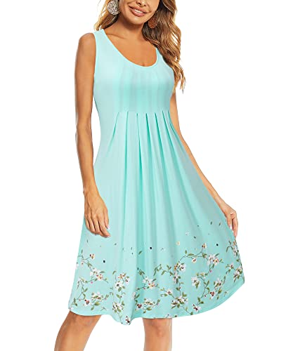 KILIG Sommerkleid Damen Strandkleid Midi Ärmellose Kleid Sommer Leicht Blumenkleid Freizeitkleid (Light Green,S) von KILIG