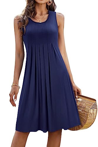 KILIG Sommerkleid Damen Strandkleid Midi Ärmellose Kleid Sommer Leicht Blumenkleid Freizeitkleid (Navy,M) von KILIG