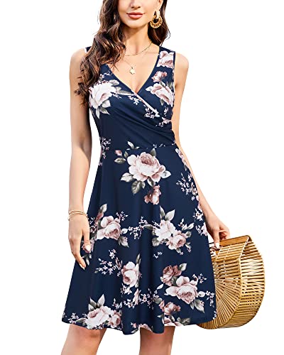 KILIG Sommerkleid Damen A-Linie Kleider Sommer Knielang V-Ausschnitt Kleid Freizeitkleid von KILIG