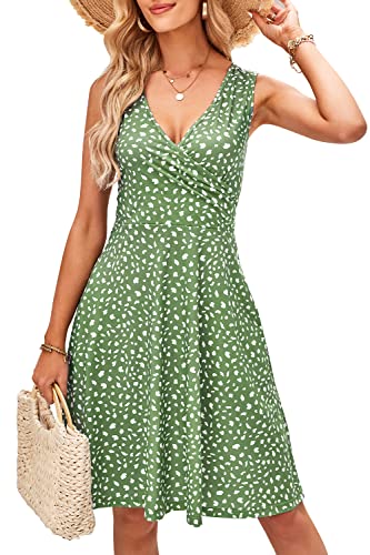 KILIG Sommerkleid Damen A-Linie Kleider Sommer Knielang V-Ausschnitt Kleid Freizeitkleid von KILIG