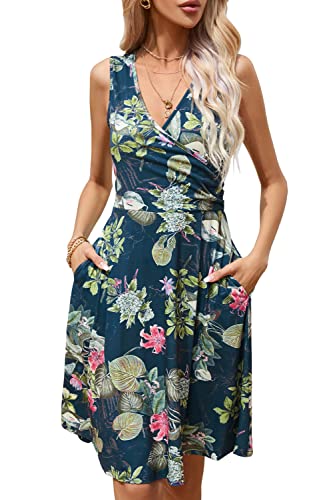 KILIG Sommerkleid Damen A-Linie Kleider Sommer Knielang V-Ausschnitt Kleid Freizeitkleid von KILIG