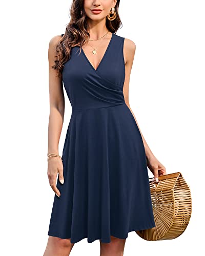 KILIG Sommerkleid Damen A-Linie Kleider Sommer Knielang V-Ausschnitt Kleid Freizeitkleid von KILIG