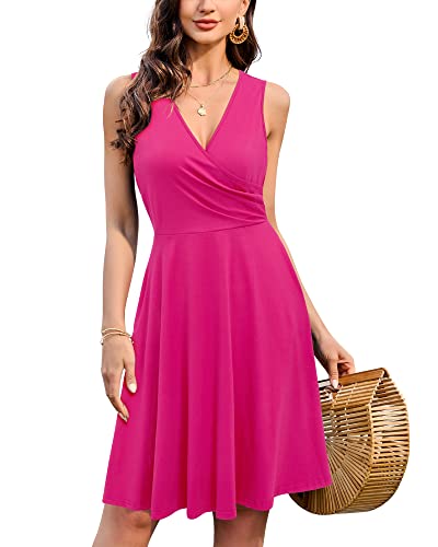 KILIG Sommerkleid Damen A-Linie Kleider Sommer Knielang V-Ausschnitt Kleid Freizeitkleid von KILIG