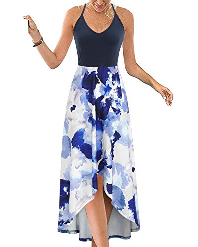 KILIG Sommerkleid Damen Spaghettiträger Kleid Vokuhila Maxikleider Damen Sommer V-Ausschnitt Freizeitkleid Floral-t von KILIG