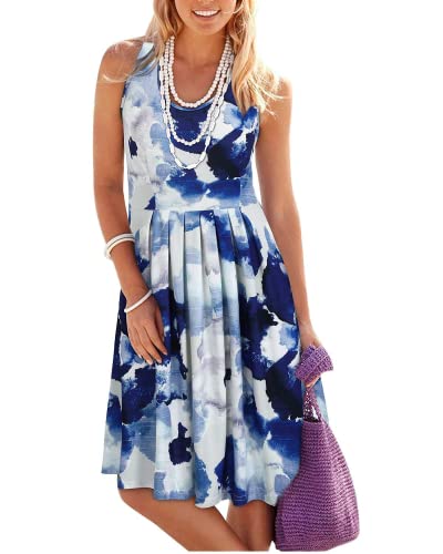 KILIG Sommerkleid Damen Strandkleid Midi Ärmellose Kleid Sommer Leicht Blumenkleid Freizeitkleid (Floral 12, Large) von KILIG