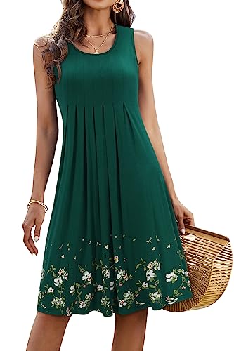 KILIG Sommerkleid Damen Strandkleid Midi Ärmellose Kleid Sommer Leicht Blumenkleid Freizeitkleid (Green,L) von KILIG