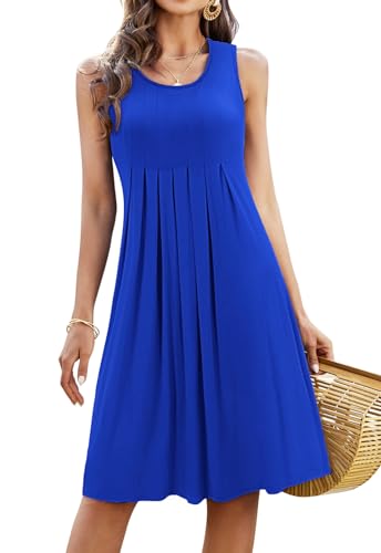 KILIG Sommerkleid Damen Strandkleid Midi Ärmellose Kleid Sommer Leicht Blumenkleid Freizeitkleid (Royal Blue,M) von KILIG