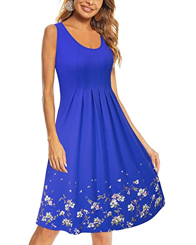 KILIG Sommerkleid Damen Strandkleid Midi Ärmellose Kleid Sommer Leicht Blumenkleid Freizeitkleid (Royal Blue,S) von KILIG