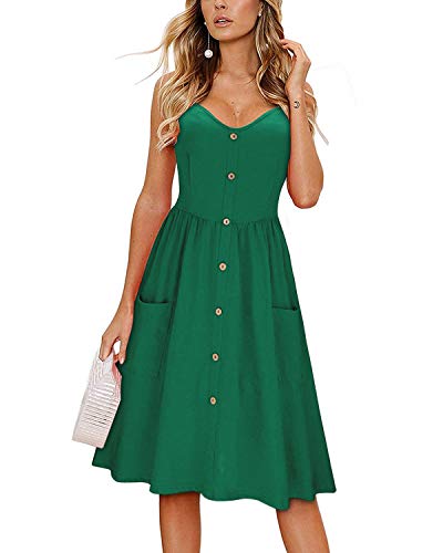 KILIG Women's Sleeveless Dresses Casual Button Down Midi Summer Dress with Pockets（Grün,XX-Large） von KILIG