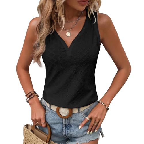 KILISU Damen-Shirt, V-Ausschnitt, kurze Ärmel, Stickerei, lässig, locker, elegante Blusen, Schwarz, Groß KILISU Damen-Shirt, V-Ausschnitt, kurze Ärmel, Stickerei, lässig, locker, elegante Blusen, Schwarz, Groß von KILISU