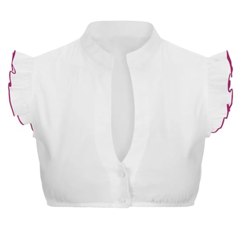 Dirndlbluse schwarz dirndlblusen für Damen hochgeschlossen Stehkragen v Ausschnitt Grosse grössen rüschen flügelärmel puffärmel Langarm oktoberfestbluse blau Trachtenjacke Stockerpoint，M von KILOXYEFRO