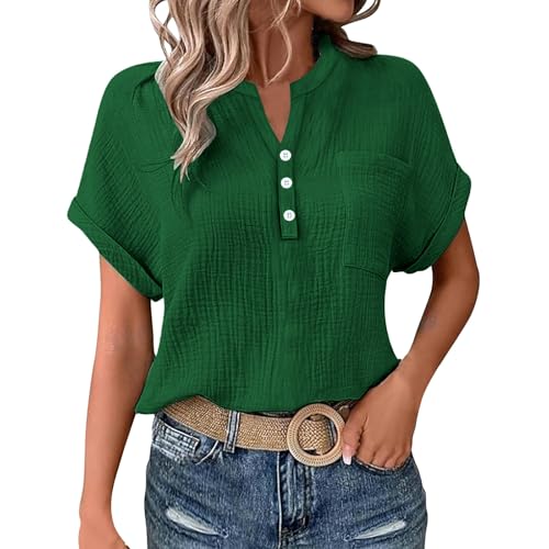 KILOXYEFRO Blusen Damen Musselin Bluse Damen Elegant Tuniken Sommer V-Ausschnitt Oberteile Kurzarm Leinenbluse Longbluse Oversized Hemdbluse Lässig Leinen Hemd 5XL KILOXYEFRO Blusen Damen Musselin Bluse Damen Elegant Tuniken Sommer V-Ausschnitt Oberteile Kurzarm Leinenbluse Longbluse Oversized Hemdbluse Lässig Leinen Hemd 5XL von KILOXYEFRO
