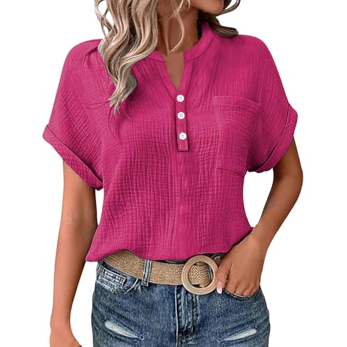 KILOXYEFRO Damen Hemd Musselin Bluse Damen Elegant Tuniken Sommer V-Ausschnitt Oberteile Kurzarm Leinenbluse Longbluse Oversized Hemdbluse Lässig Leinen Hemd 3XL KILOXYEFRO Damen Hemd Musselin Bluse Damen Elegant Tuniken Sommer V-Ausschnitt Oberteile Kurzarm Leinenbluse Longbluse Oversized Hemdbluse Lässig Leinen Hemd 3XL von KILOXYEFRO