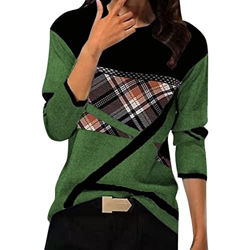 KILOXYEFRO Pullover für Damen Pullover Damen Langarm Sweatshirt Basic Rundhals Langarmshirt geometrischem Druck Longshirt Lose Casual Oberteil Winter Baumwolle Pulli (c-Green, M) von KILOXYEFRO