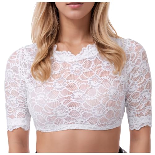 KILOXYEFRO Dirndl Bluse Dirndlbluse schwarz hochgeschlossen Spitzenbluse Dirndl kurz Damen Trachtenbluse Stehkragen v Ausschnitt Grosse grössen rüschen flügelärmel dreiviertelarm geschlossen grünes von KILOXYEFRO