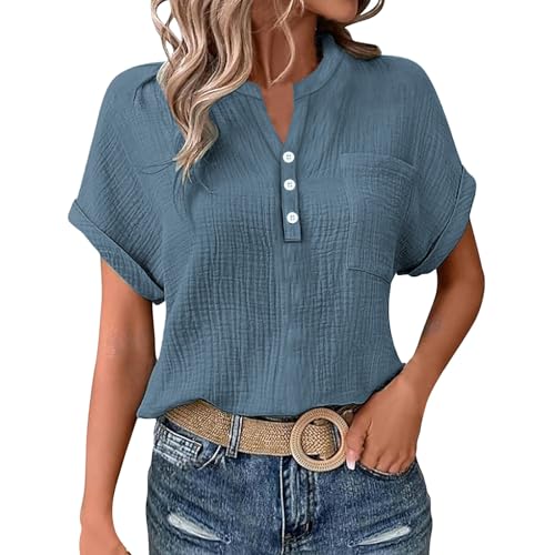 KILOXYEFRO Hemd Damen Musselin Bluse Damen Elegant Tuniken Sommer V-Ausschnitt Oberteile Kurzarm Leinenbluse Longbluse Oversized Hemdbluse Lässig Leinen Hemd 4XL KILOXYEFRO Hemd Damen Musselin Bluse Damen Elegant Tuniken Sommer V-Ausschnitt Oberteile Kurzarm Leinenbluse Longbluse Oversized Hemdbluse Lässig Leinen Hemd 4XL von KILOXYEFRO