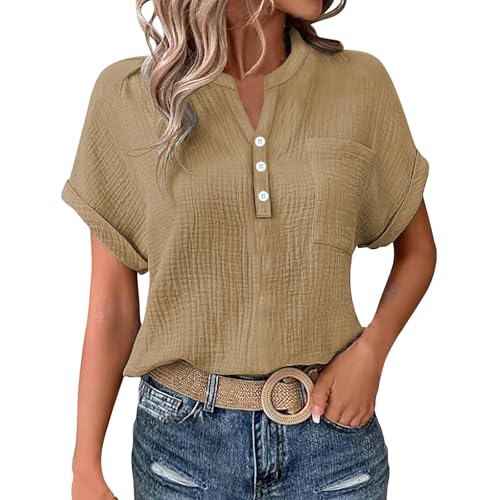 KILOXYEFRO Longbluse Damen Musselin Bluse Damen Elegant Tuniken Sommer V-Ausschnitt Oberteile Kurzarm Leinenbluse Longbluse Oversized Hemdbluse Lässig Leinen Hemd M KILOXYEFRO Longbluse Damen Musselin Bluse Damen Elegant Tuniken Sommer V-Ausschnitt Oberteile Kurzarm Leinenbluse Longbluse Oversized Hemdbluse Lässig Leinen Hemd M von KILOXYEFRO