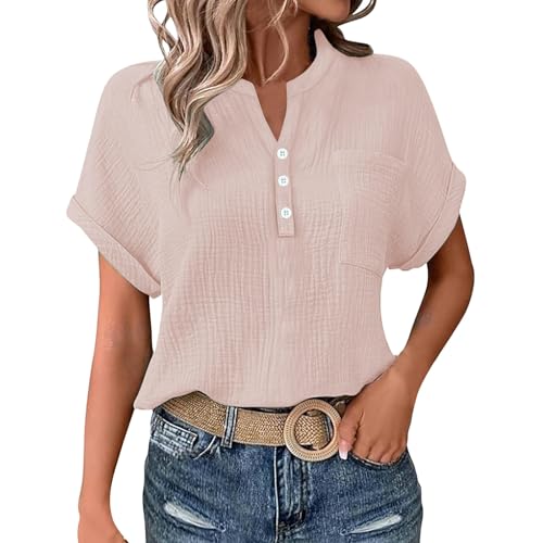 KILOXYEFRO Musselin Hose Damen Musselin Bluse Damen Elegant Tuniken Sommer V-Ausschnitt Oberteile Kurzarm Leinenbluse Longbluse Oversized Hemdbluse Lässig Leinen Hemd S KILOXYEFRO Musselin Hose Damen Musselin Bluse Damen Elegant Tuniken Sommer V-Ausschnitt Oberteile Kurzarm Leinenbluse Longbluse Oversized Hemdbluse Lässig Leinen Hemd S von KILOXYEFRO
