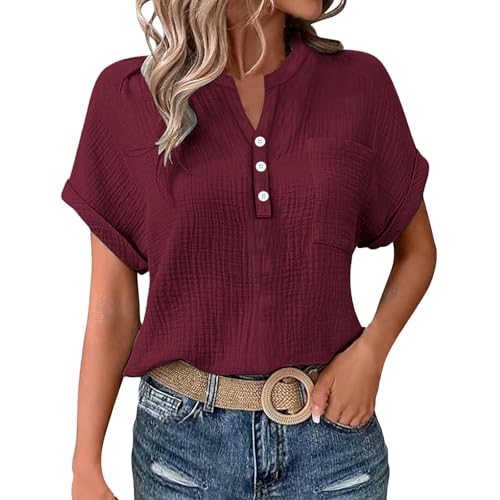 KILOXYEFRO Musselin Hose Damen Musselin Bluse Damen Elegant Tuniken Sommer V-Ausschnitt Oberteile Kurzarm Leinenbluse Longbluse Oversized Hemdbluse Lässig Leinen Hemd XL KILOXYEFRO Musselin Hose Damen Musselin Bluse Damen Elegant Tuniken Sommer V-Ausschnitt Oberteile Kurzarm Leinenbluse Longbluse Oversized Hemdbluse Lässig Leinen Hemd XL von KILOXYEFRO