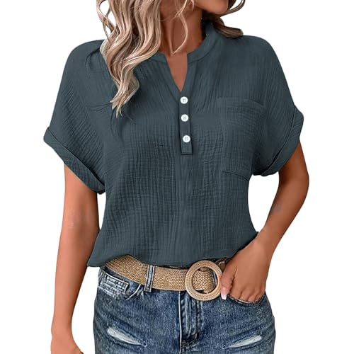 KILOXYEFRO Oversize Bluse Damen Musselin Bluse Damen Elegant Tuniken Sommer V-Ausschnitt Oberteile Kurzarm Leinenbluse Longbluse Oversized Hemdbluse Lässig Leinen Hemd XL KILOXYEFRO Oversize Bluse Damen Musselin Bluse Damen Elegant Tuniken Sommer V-Ausschnitt Oberteile Kurzarm Leinenbluse Longbluse Oversized Hemdbluse Lässig Leinen Hemd XL von KILOXYEFRO