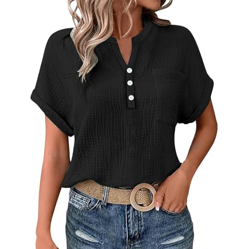 Musselin Bluse Hawaii Hemd Damen Oberteile Elegant Kleid Kurzarm Longbluse Sommerbluse Italienische Mode Tunika Sommer Die Discounter Damenblusen Online Shop Sommerpullover Leicht Set Kleidung Blusen von KILOXYEFRO