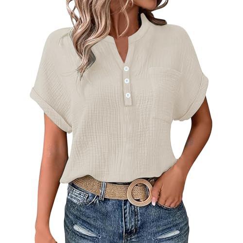Oberteile Damen Sommer Hawaii Hemd Sommerbluse Musselin Set Damenblusen Kurzarm Bluse Meine Bestellungen Anzeigen 2025 Blusen Tunika Angebote Sommerblusen Leicht Und Luftig Sommerpullover Leinenbluse von KILOXYEFRO