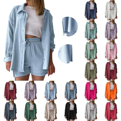 Tshirt Damen, Musselin Bluse Damen Shirts Bluse Elegant Tunics Sommer Tshirt Kurzarm Leinen Knopf Bluse Lange Oversized T-Shirt Casual für Leggings von KILOXYEFRO