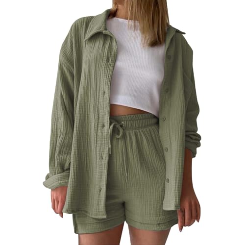 Zweiteiler Damen, musselin Bluse Damen leinen Shirt Zweiteiler Outfits Set 2 teiler Kleidung Oversized Loungewear für Clothes Pyjama elegant Summer Two Piece Kleid Suits Zweiteiler Damen, musselin Bluse Damen leinen Shirt Zweiteiler Outfits Set 2 teiler Kleidung Oversized Loungewear für Clothes Pyjama elegant Summer Two Piece Kleid Suits von KILOXYEFRO