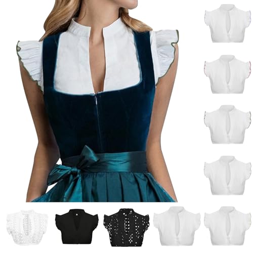 dirndl bluse damen dirndl bluse grosse grössen langarm puffärmel schulterfrei dirndlschürzen einzeln spitzenbluse farbig trachtenbluse hochgeschlossen stehkragen v ausschnitt rüschen grünes，XXL von KILOXYEFRO