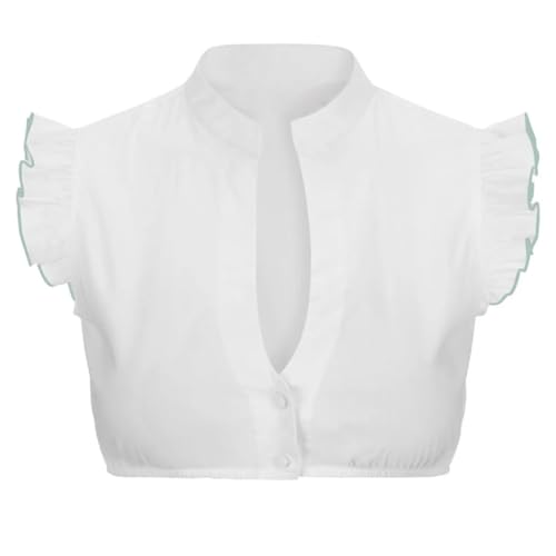 dirndlbluse spitze dirndl bluse spitzenbluse stehkragen v ausschnitt grosse grössen rüschen flügelärmel dreiviertelarm geschlossen grünes puffärmel langarm rosa weiß elegant oktoberfestbluse，S von KILOXYEFRO