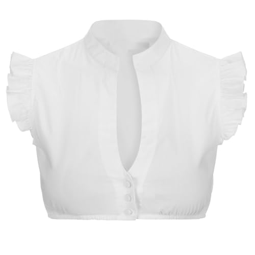 dirndlblusen für Damen Dirndl blusen hochgeschlossen Stehkragen v Ausschnitt Grosse grössen rüschen flügelärmel puffärmel Langarm oktoberfestbluse blau geschlossene Stockerpoint funspread ，L von KILOXYEFRO