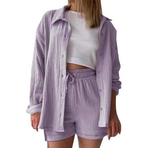 musselin, musselin Bluse Damen leinen Shirt Zweiteiler Outfits Set 2 teiler Kleidung Oversized Loungewear für Clothes Pyjama elegant Summer Two Piece Kleid Suits von KILOXYEFRO