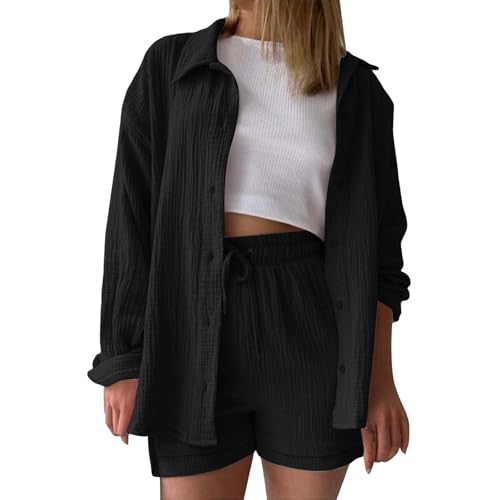 musselin, musselin Bluse Damen leinen Shirt Zweiteiler Outfits Set 2 teiler Kleidung Oversized Loungewear für Clothes Pyjama elegant Summer Two Piece Kleid Suits von KILOXYEFRO