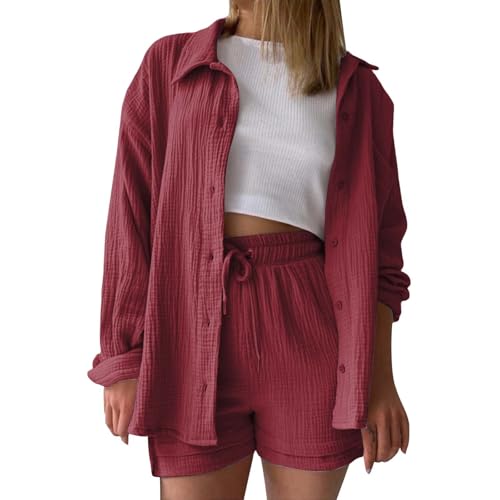 musselin Bluse Damen, musselin Bluse Damen leinen Shirt Zweiteiler Outfits Set 2 teiler Kleidung Oversized Loungewear für Clothes Pyjama elegant Summer Two Piece Kleid Suits von KILOXYEFRO
