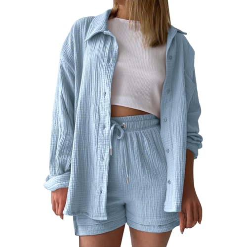t Shirt Damen, Musselin Bluse Damen Shirts Elegant Tunics Sommer Tshirt Kurzarm Leinen Knopf Bluse Lange Oversized T-Shirt Casual für Leggings von KILOXYEFRO