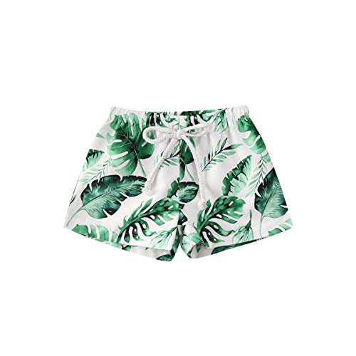 KILUS Jungen Badehose, schnelltrocknend, hawaiianische Baby-Cartoon-Schwimm-Shorts, Kinder, Board-Shorts, elastische Taille, Hose, Sommer, Strandkleidung, 0–6 Jahre Gr. 1-2 Jahre, Grüne Blätter von KILUS