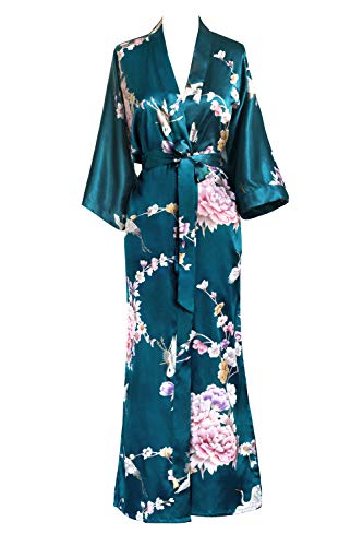 KIM+ONO Damen Satin Kimono Robe Lang - Floral - Blau - Einheitsgröße KIM+ONO Damen Satin Kimono Robe Lang - Floral - Blau - Einheitsgröße von KIM+ONO