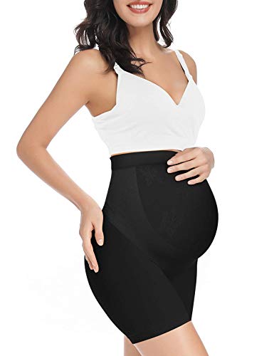 KIM S Damen Nahtlose Umstands-Shapewear für Kleider, mittlere Oberschenkel Schwangerschaft Unterwäsche, S-XXXL, Schwarz-1, Groß von KIM S