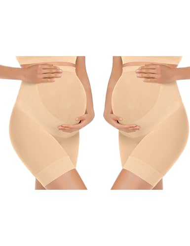 KIM S Damen Nahtlose Umstandsmode Shapewear für Kleider Mid-Thighs Schwangerschaft Unterwäsche, 2er-Pack (hautfarben + hautfarben), Klein von KIM S