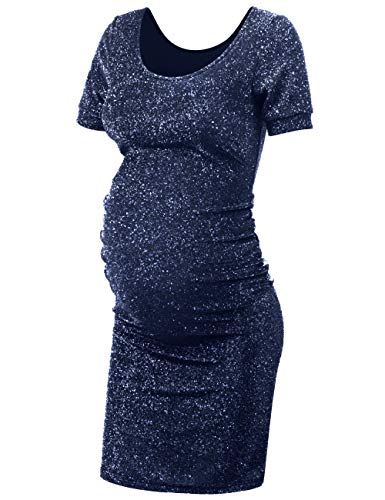 KIM S Glitzerndes Umstandskleid, seitlich gerüscht, figurbetontes Kleid für Fotoshooting oder Babyparty, 3/4-Ärmel - - X-Groß von KIM S